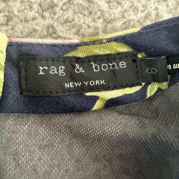 Rag & Bone Ruby Floral Dress Mesh Back Roses Print Navy Blue Pink - Picture 16 of 16